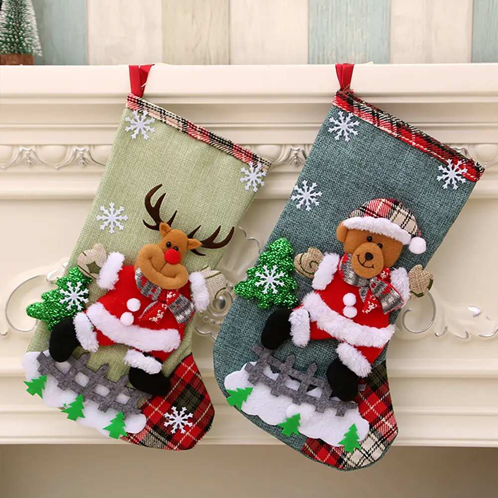 4Pcs Christmas Stockings Set Large Capacity Surprised Gift Bag Set Plush Santa Claus/Snowman/Bear/Elk for Home Classroom Party