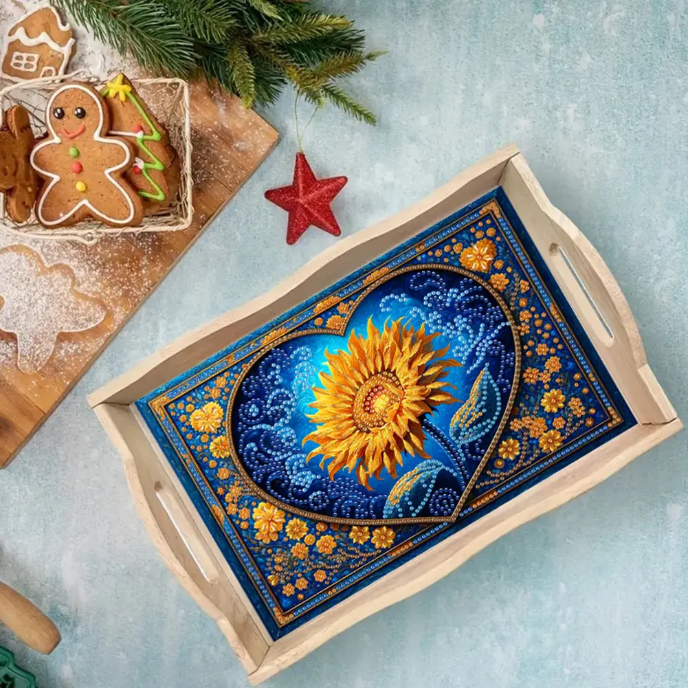 DIY Diamond Painting Tray Wooden Handicraft with Handle Wooden Dining Plate DIY Diamond Painting Food Tray Kits DIY Decor Gifts