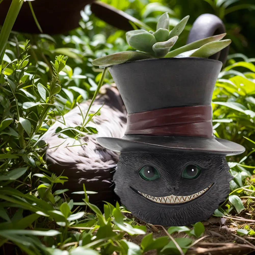 Succulent Planter Black Cat Plant Pot Best Gifts for Family Friends Cute Resin Planter Xmas Gift for Indoor Outdoor