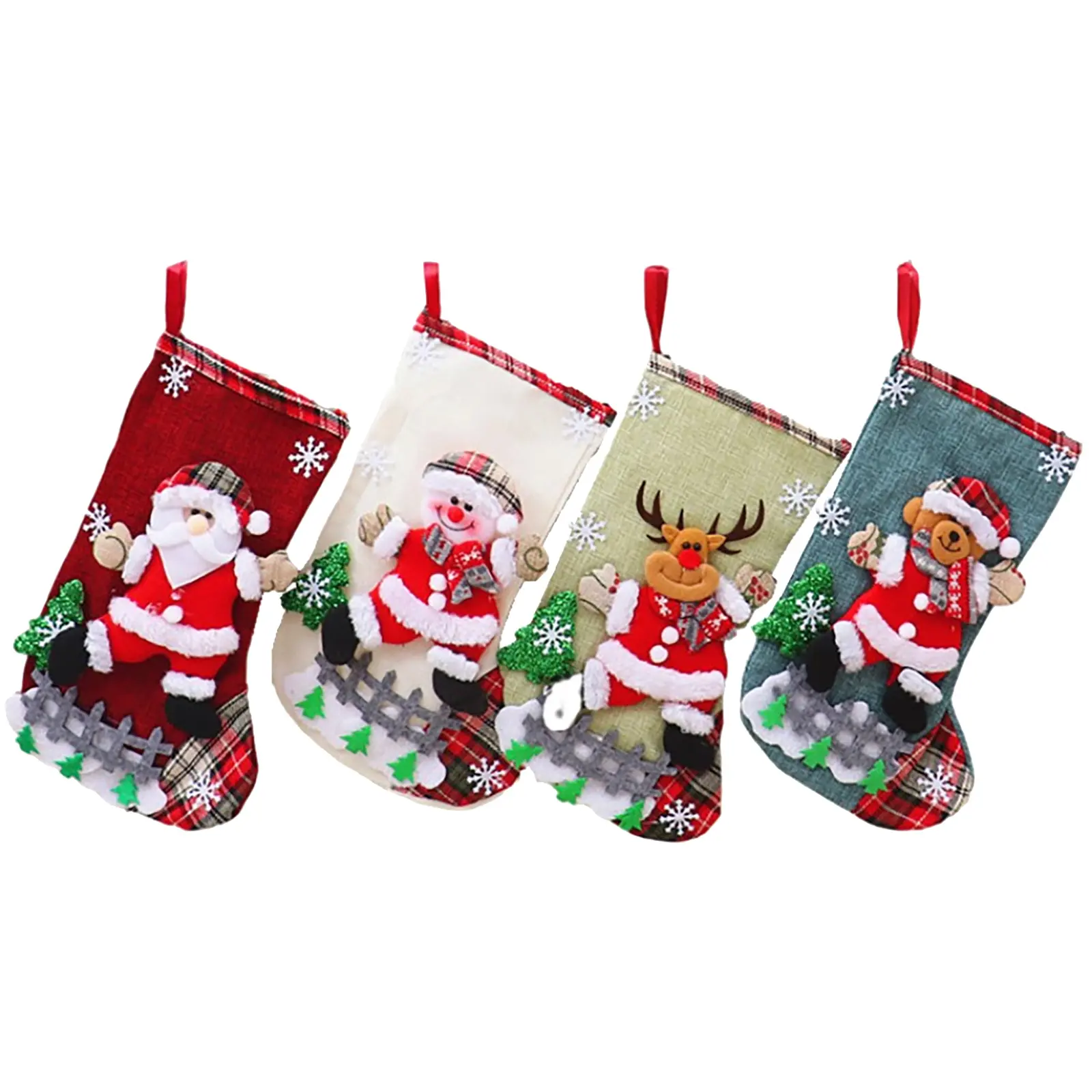 4Pcs Christmas Stockings Set Large Capacity Surprised Gift Bag Set Plush Santa Claus/Snowman/Bear/Elk for Home Classroom Party