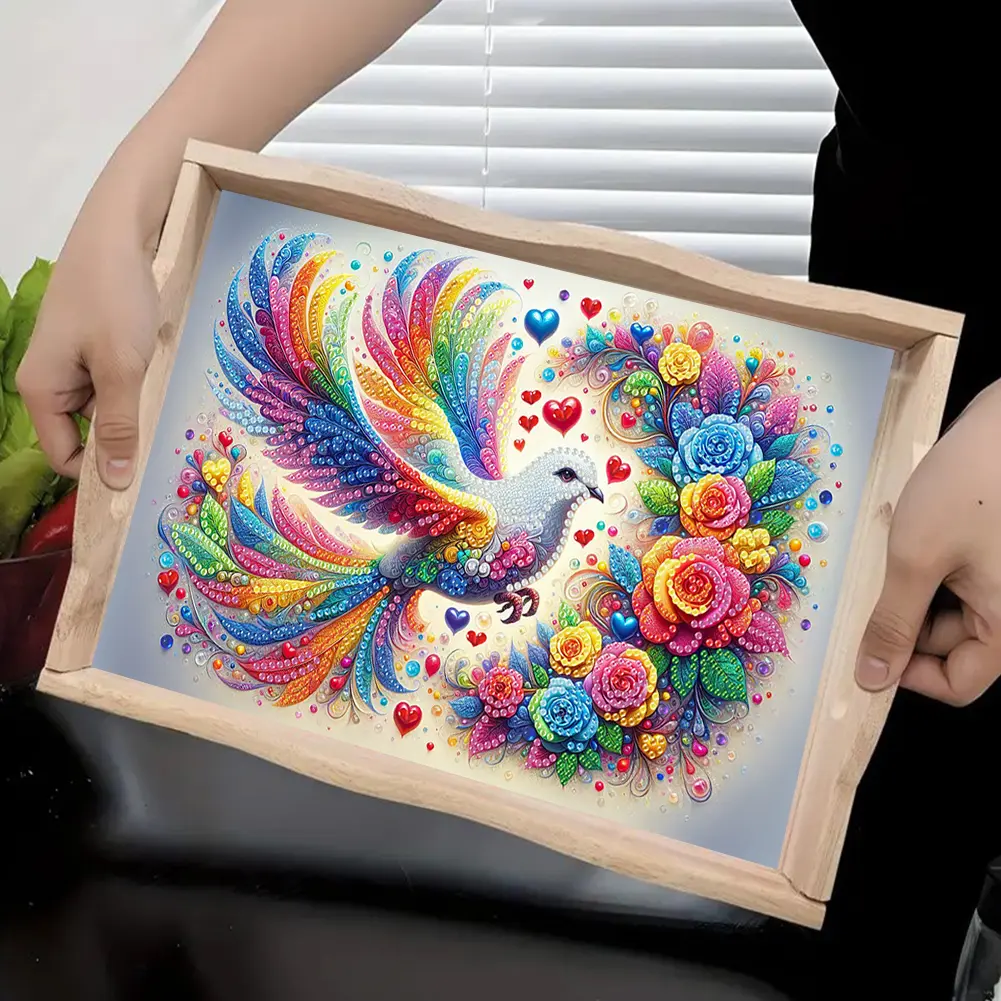 DIY Diamond Painting Tray Wooden Handicraft with Handle Wooden Dining Plate DIY Diamond Painting Food Tray Kits DIY Decor Gifts