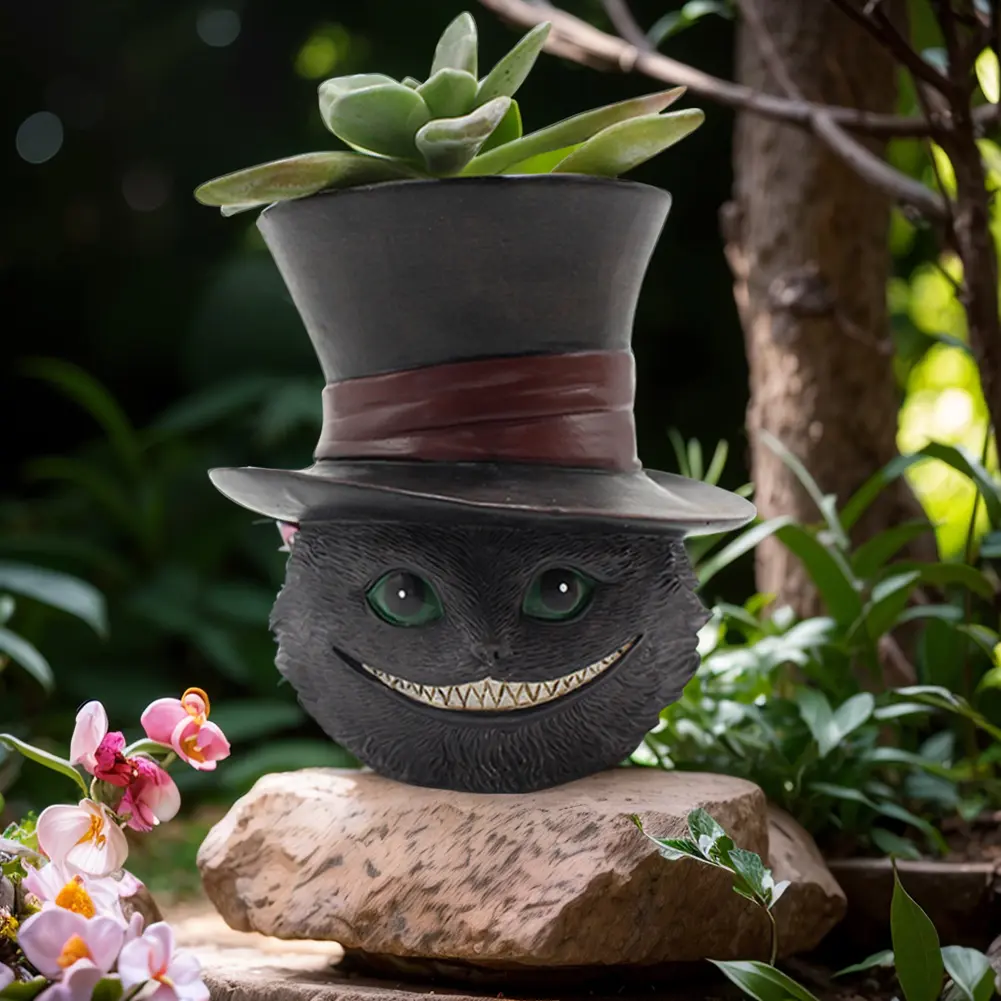 Succulent Planter Black Cat Plant Pot Best Gifts for Family Friends Cute Resin Planter Xmas Gift for Indoor Outdoor