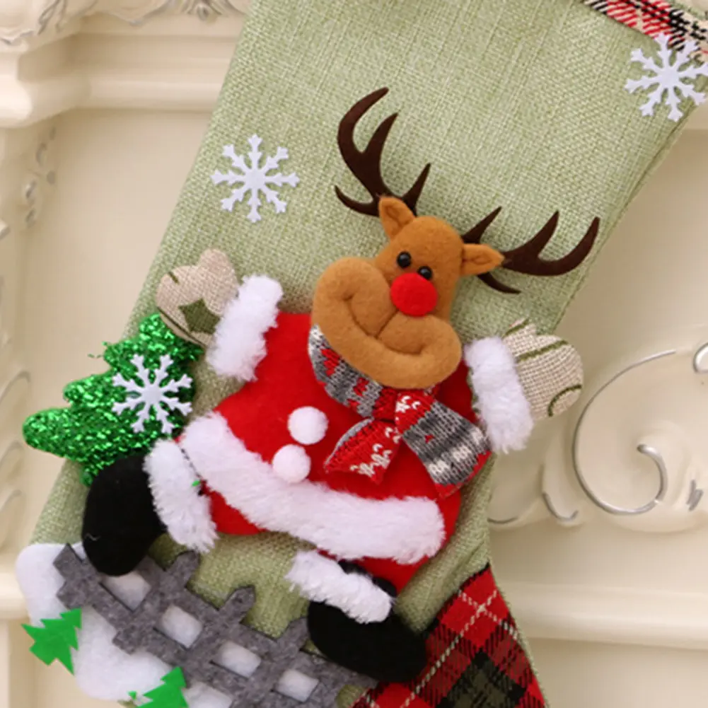 4Pcs Christmas Stockings Set Large Capacity Surprised Gift Bag Set Plush Santa Claus/Snowman/Bear/Elk for Home Classroom Party