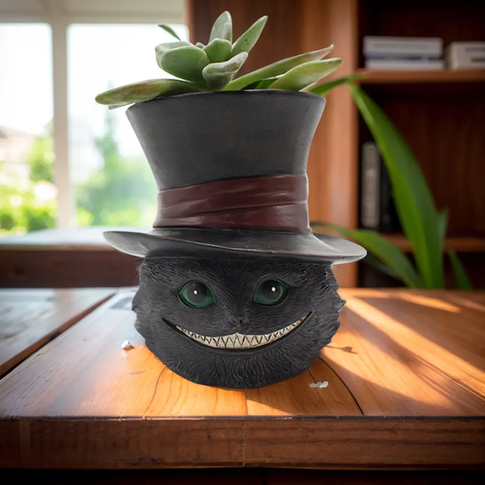 Succulent Planter Black Cat Plant Pot Best Gifts for Family Friends Cute Resin Planter Xmas Gift for Indoor Outdoor