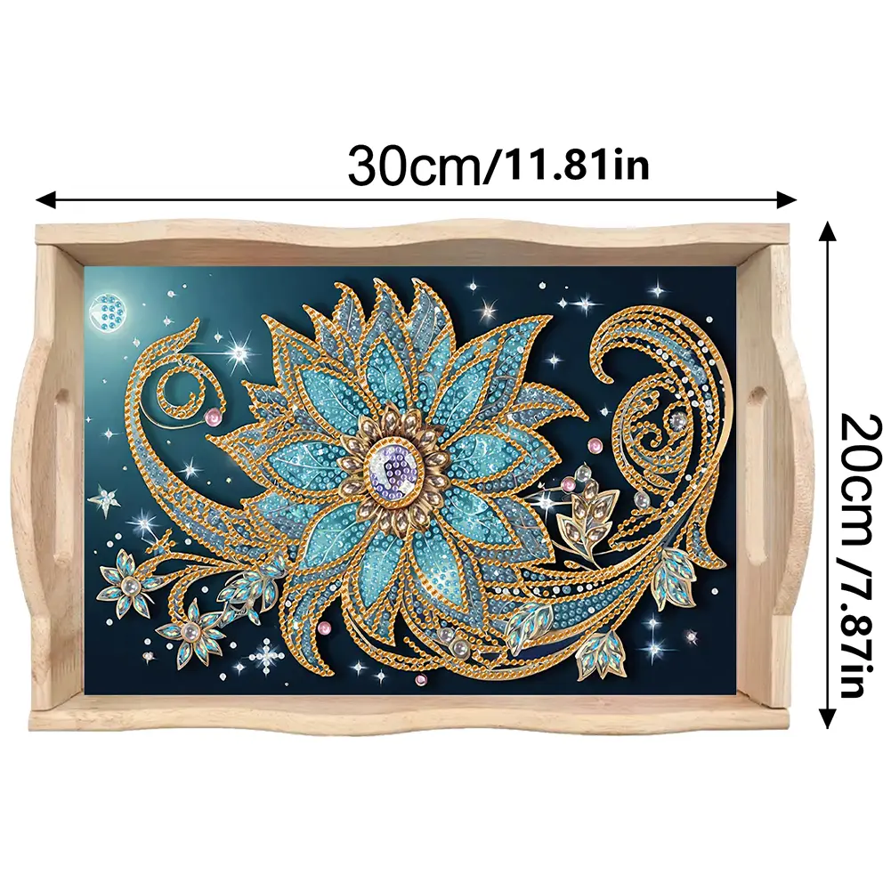 DIY Diamond Painting Tray Wooden Handicraft with Handle Wooden Dining Plate DIY Diamond Painting Food Tray Kits DIY Decor Gifts