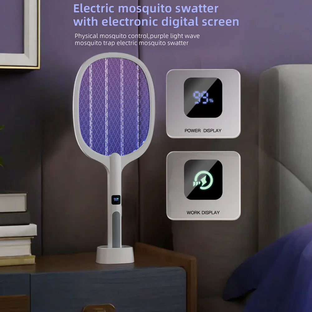 1600mAh 2 in 1 Bug Zapper Racket Rechargeable Electric Fly Mosquito Swatter Mosquitoes Trap Lamp for Summer Indoor and Outdoor