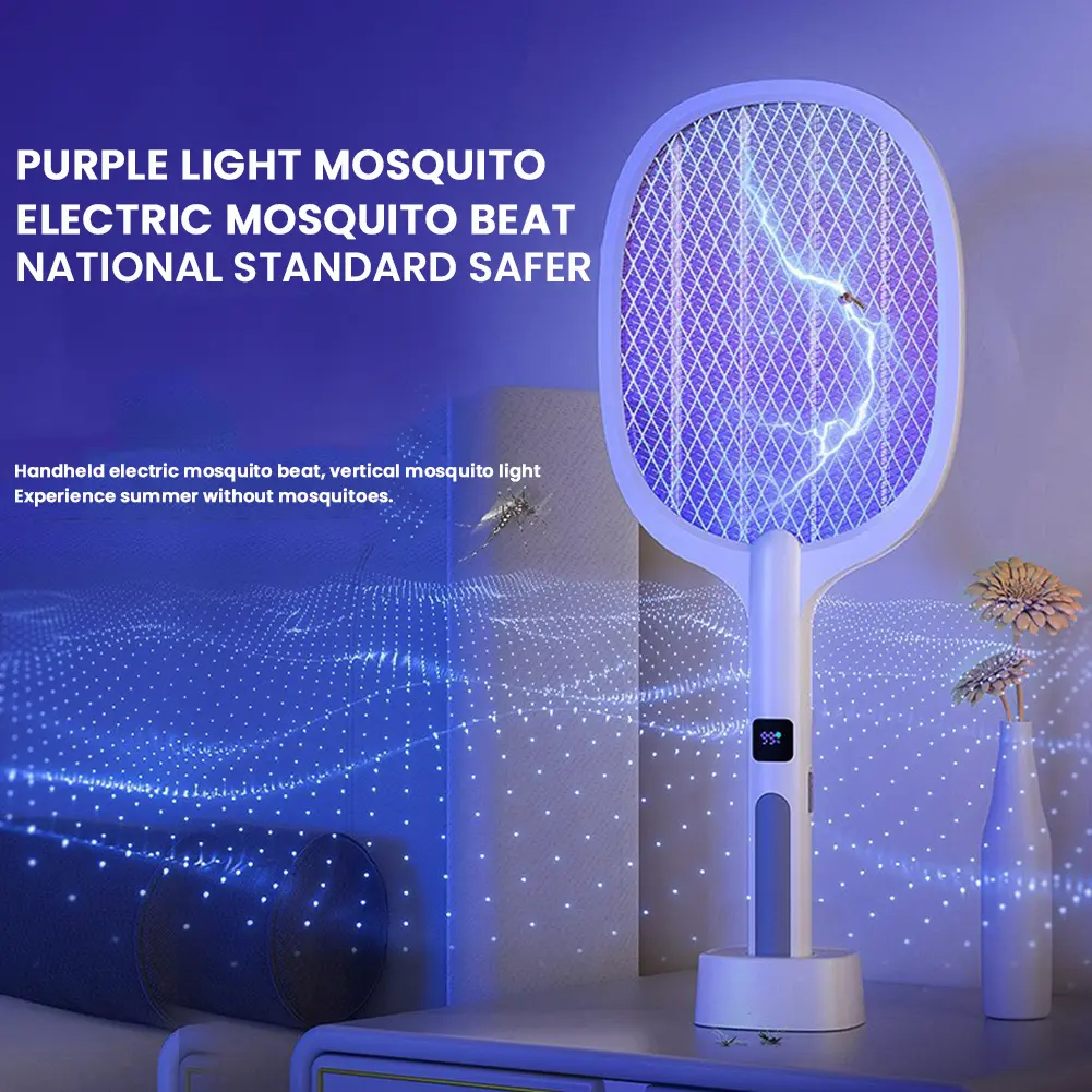 1600mAh 2 in 1 Bug Zapper Racket Rechargeable Electric Fly Mosquito Swatter Mosquitoes Trap Lamp for Summer Indoor and Outdoor