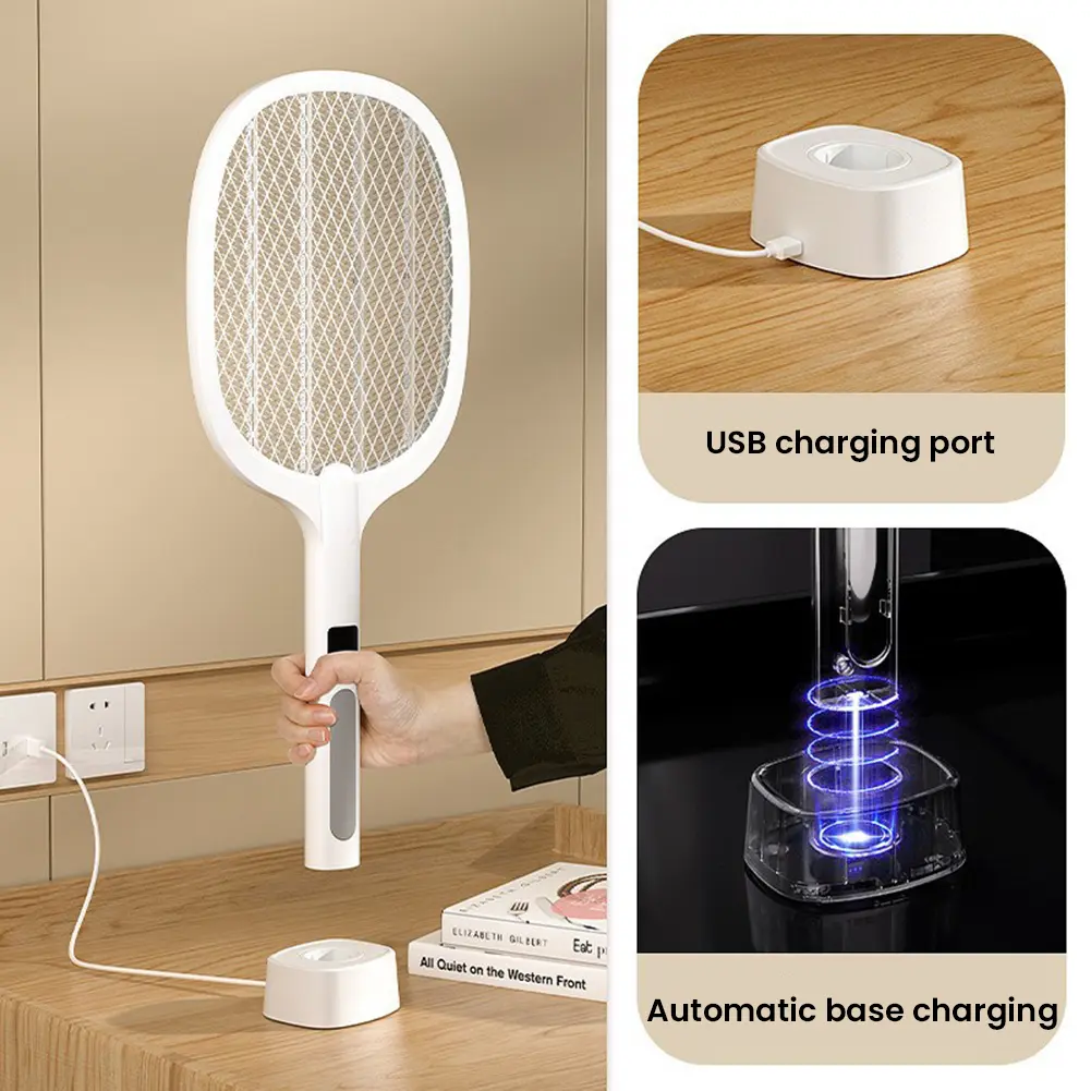 1600mAh 2 in 1 Bug Zapper Racket Rechargeable Electric Fly Mosquito Swatter Mosquitoes Trap Lamp for Summer Indoor and Outdoor