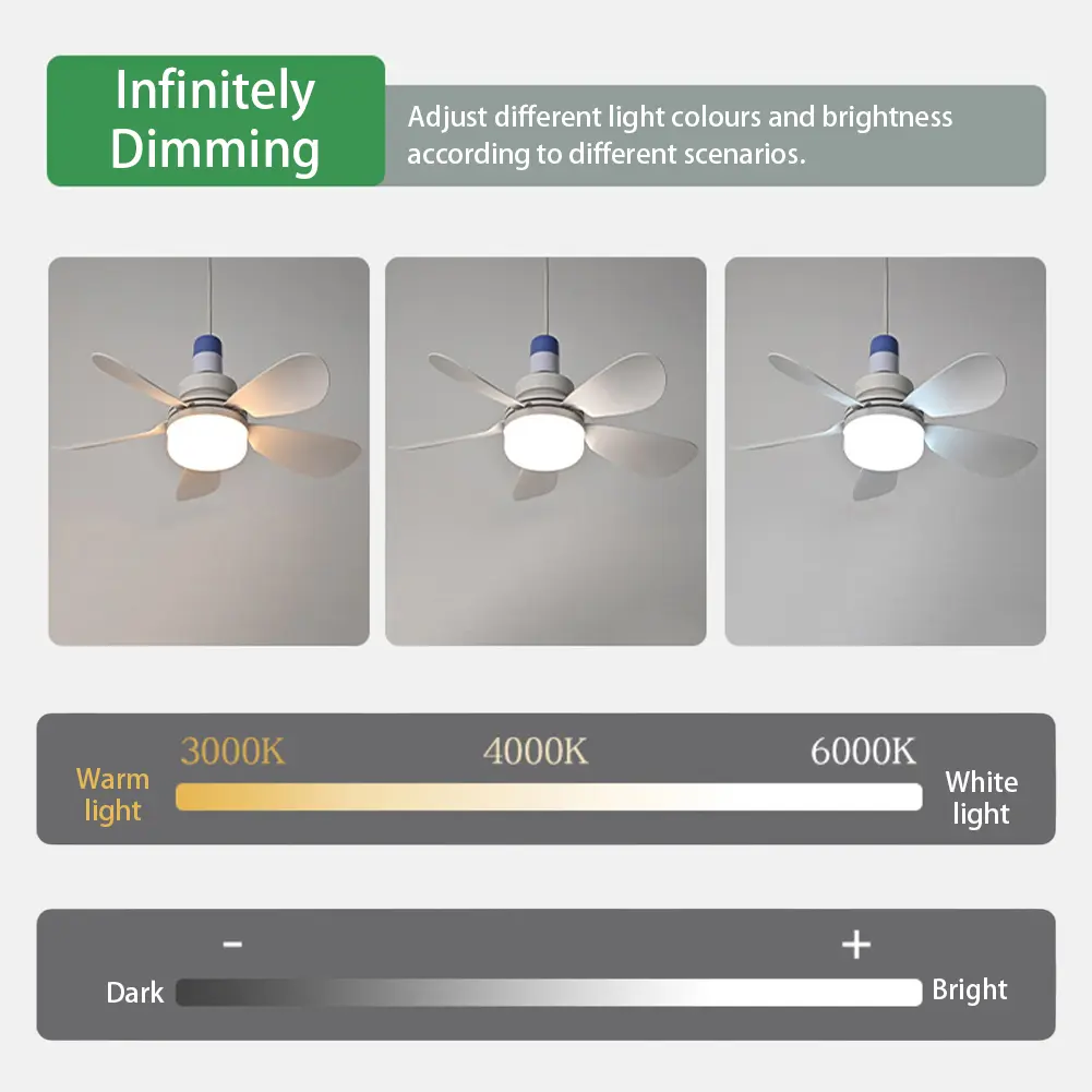 Silent Ceiling Fan with LED Lantern Rechargeable Electric Cordless Fan Universal Dimming Fan for Dining Room Bedroom Living Room