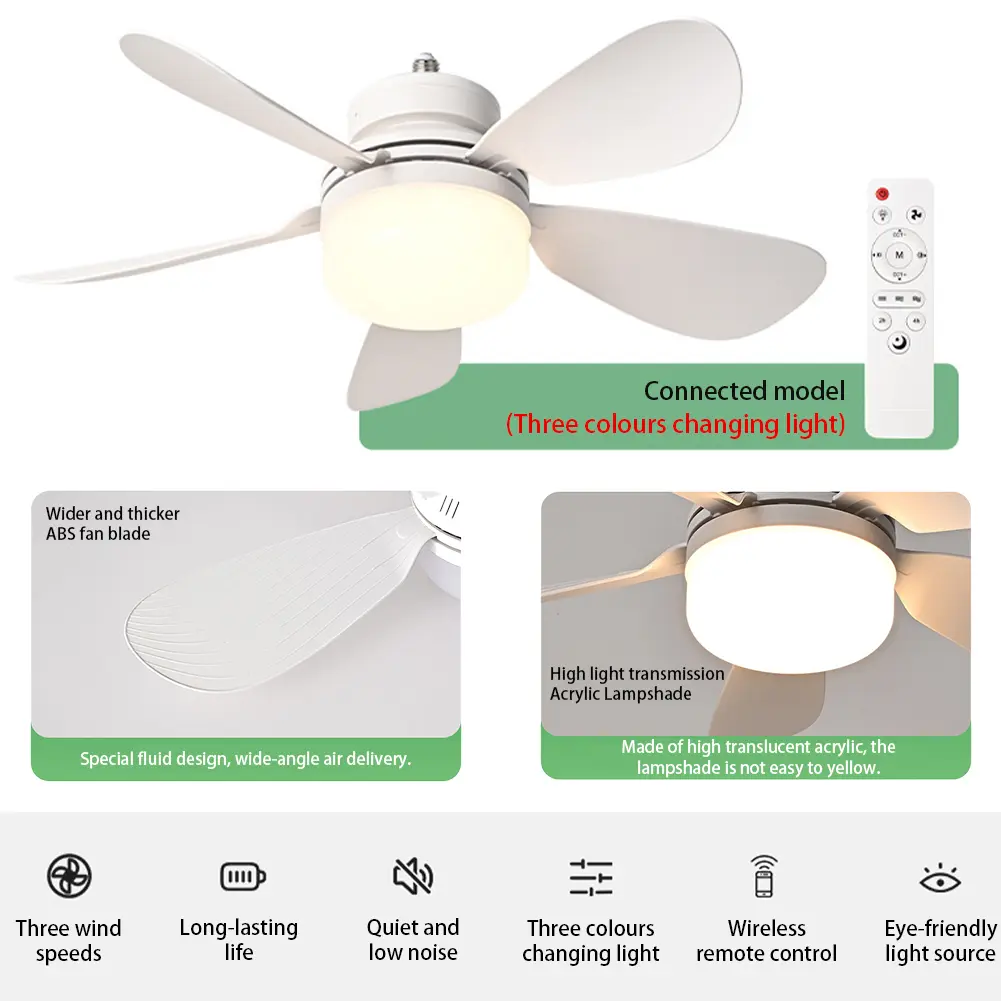 Silent Ceiling Fan with LED Lantern Rechargeable Electric Cordless Fan Universal Dimming Fan for Dining Room Bedroom Living Room