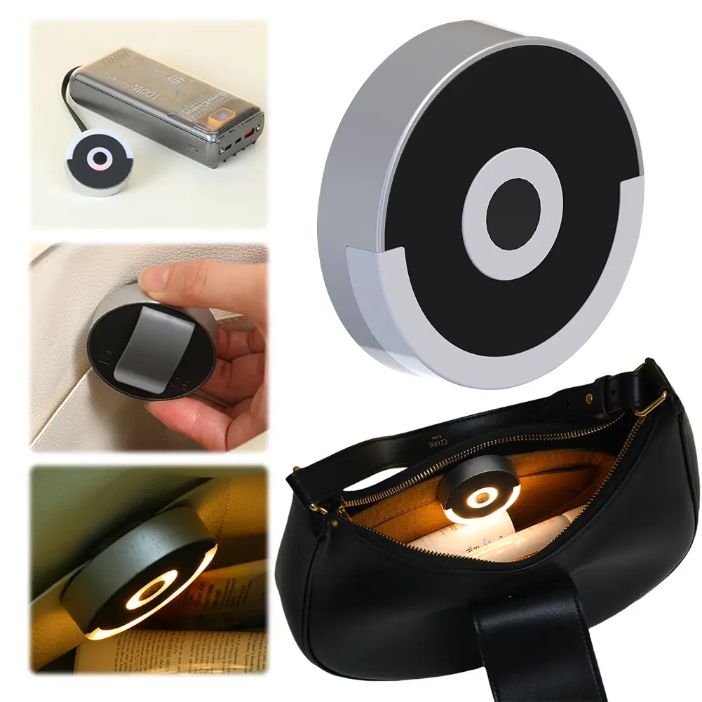 Round Bag Light with Automatic Sensor Lightweight Touch Control Bag Lamp with Back Clip Compact Purse Light Purse Accessories