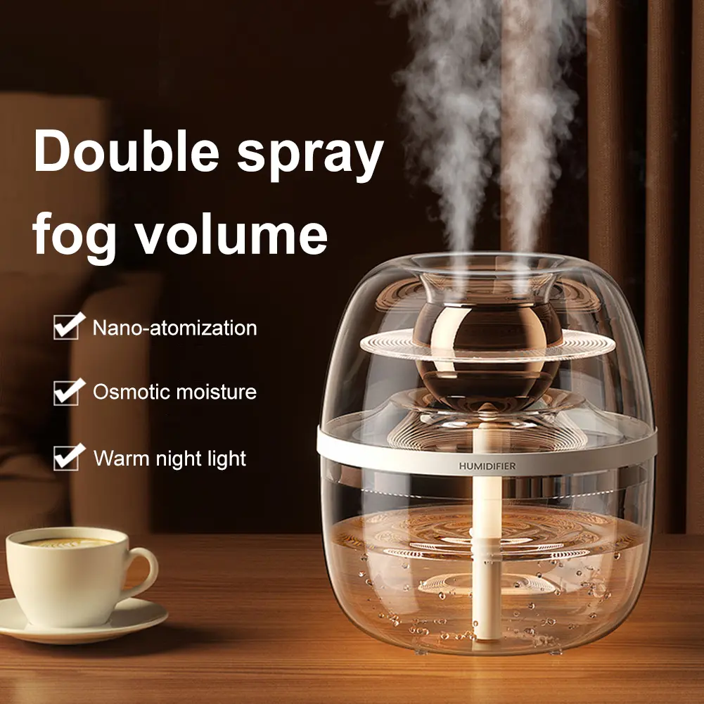 1.8L Air Humidifier with Night Light Double Spray Humidifier USB Rechargeable Cool Mist Humidifier for Bedroom Living Room 2025