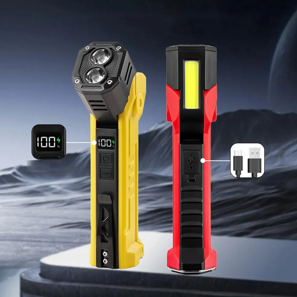 XTE COB LED Car Repair Working Light USB Rechargeable Inspection Flashlight Power Display 1500mAh for Outdoor Camping Hiking