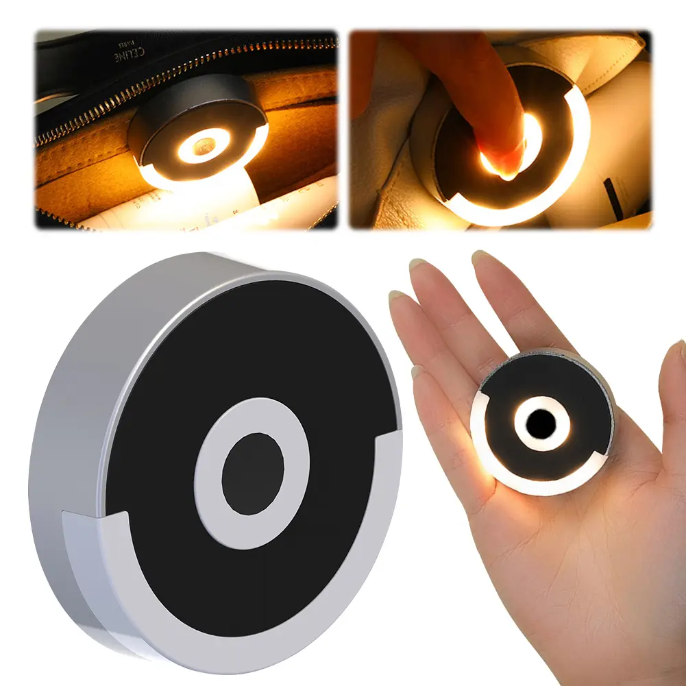 Round Bag Light with Automatic Sensor Lightweight Touch Control Bag Lamp with Back Clip Compact Purse Light Purse Accessories