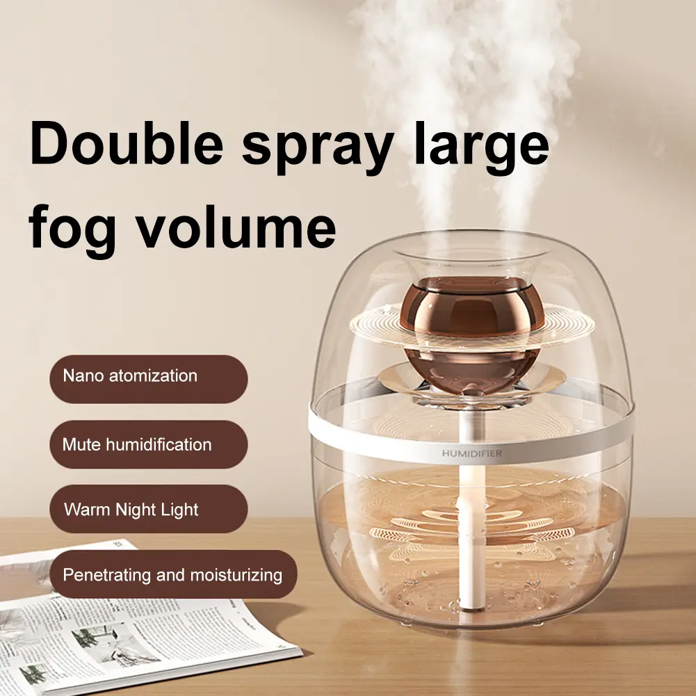 1.8L Air Humidifier with Night Light Double Spray Humidifier USB Rechargeable Cool Mist Humidifier for Bedroom Living Room 2025