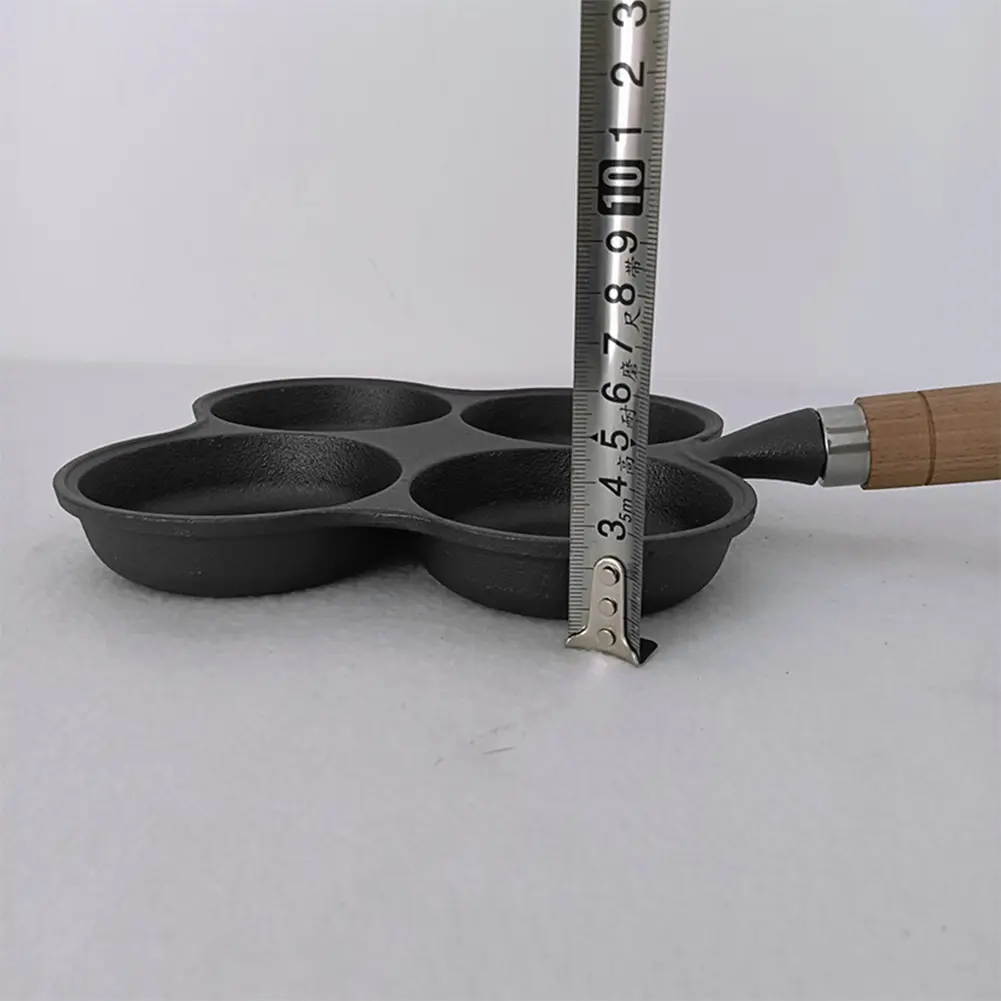4 Hole Omelet Pan Egg Frying Pan Nonstick Fried Egg Pan Granite Coating Divided Egg Omelet Pan Wooden Handle for Home Kitchen