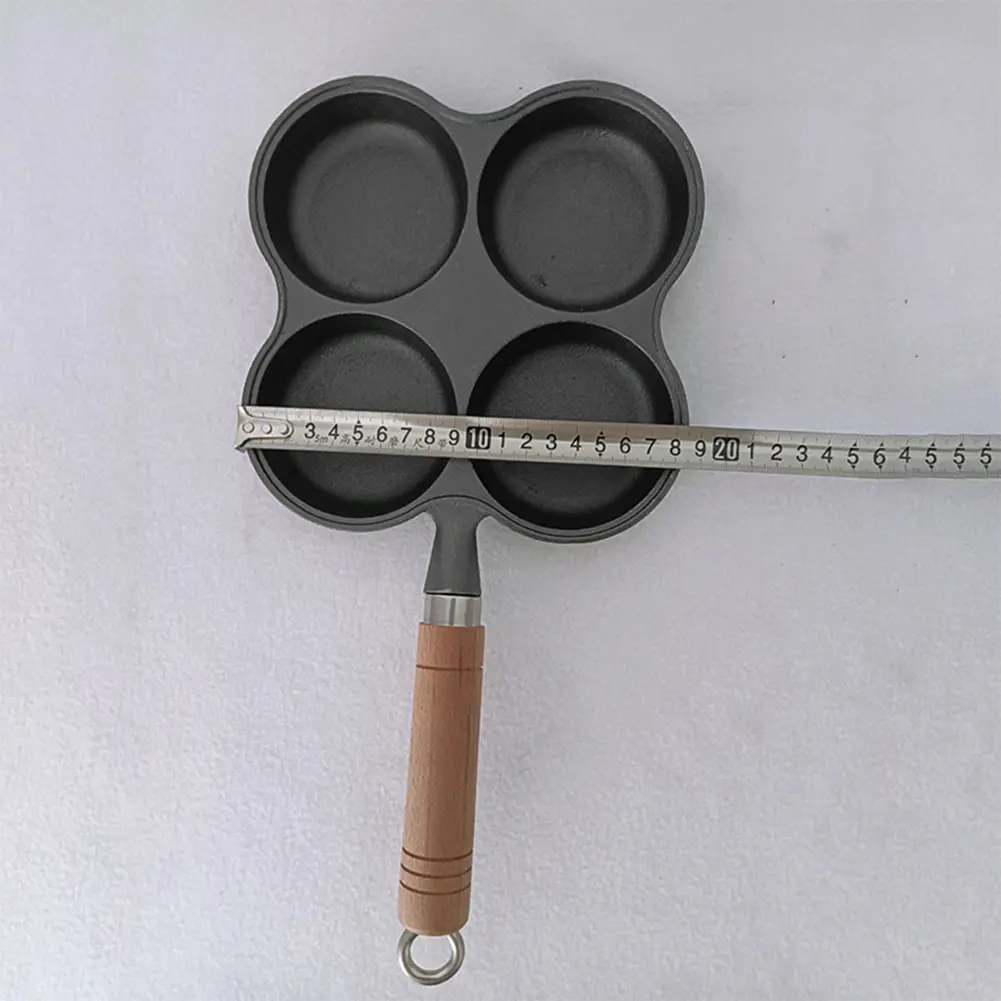 4 Hole Omelet Pan Egg Frying Pan Nonstick Fried Egg Pan Granite Coating Divided Egg Omelet Pan Wooden Handle for Home Kitchen