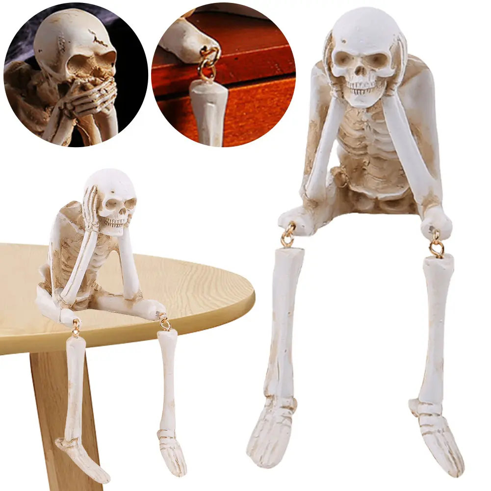 Realistic See Speak Hear No Evil Skeleton Statue Halloween Statues Skeleton Shelf Sitter Figurines Crafts Halloween Party Decor