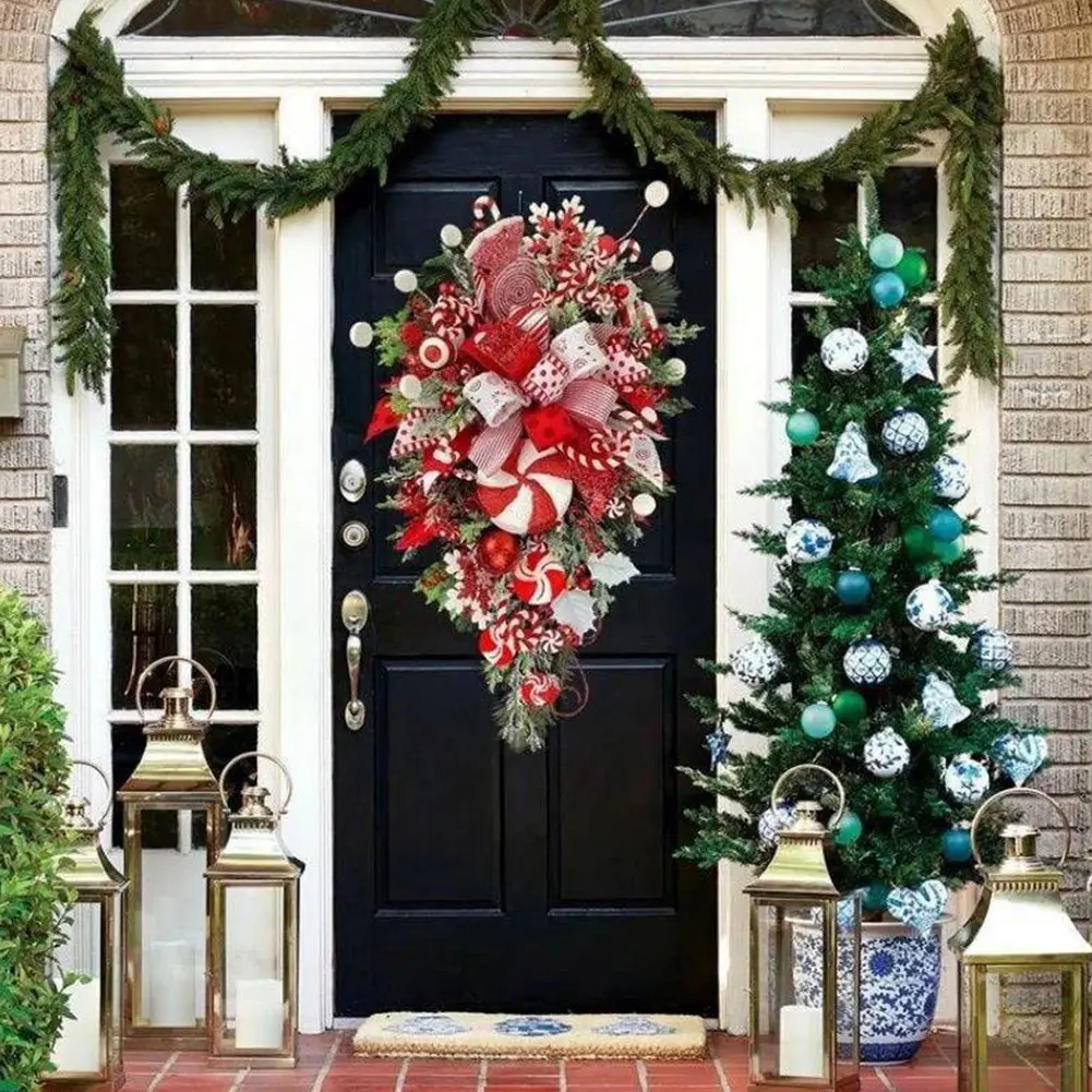Christmas Wreath Candy Upside Down Tree Garland Upside Down Artificial Christmas Tree Christmas Swag for Front Door