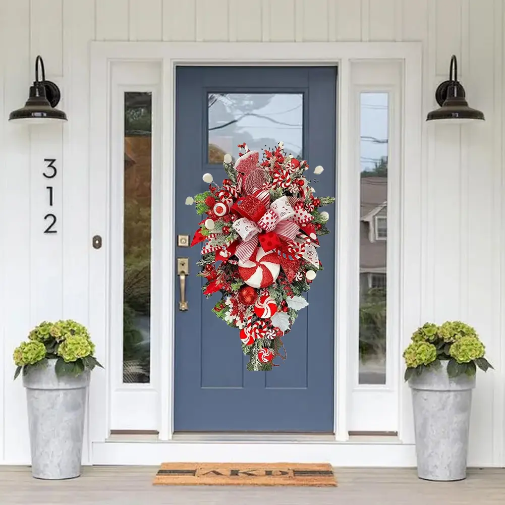 Christmas Wreath Candy Upside Down Tree Garland Upside Down Artificial Christmas Tree Christmas Swag for Front Door