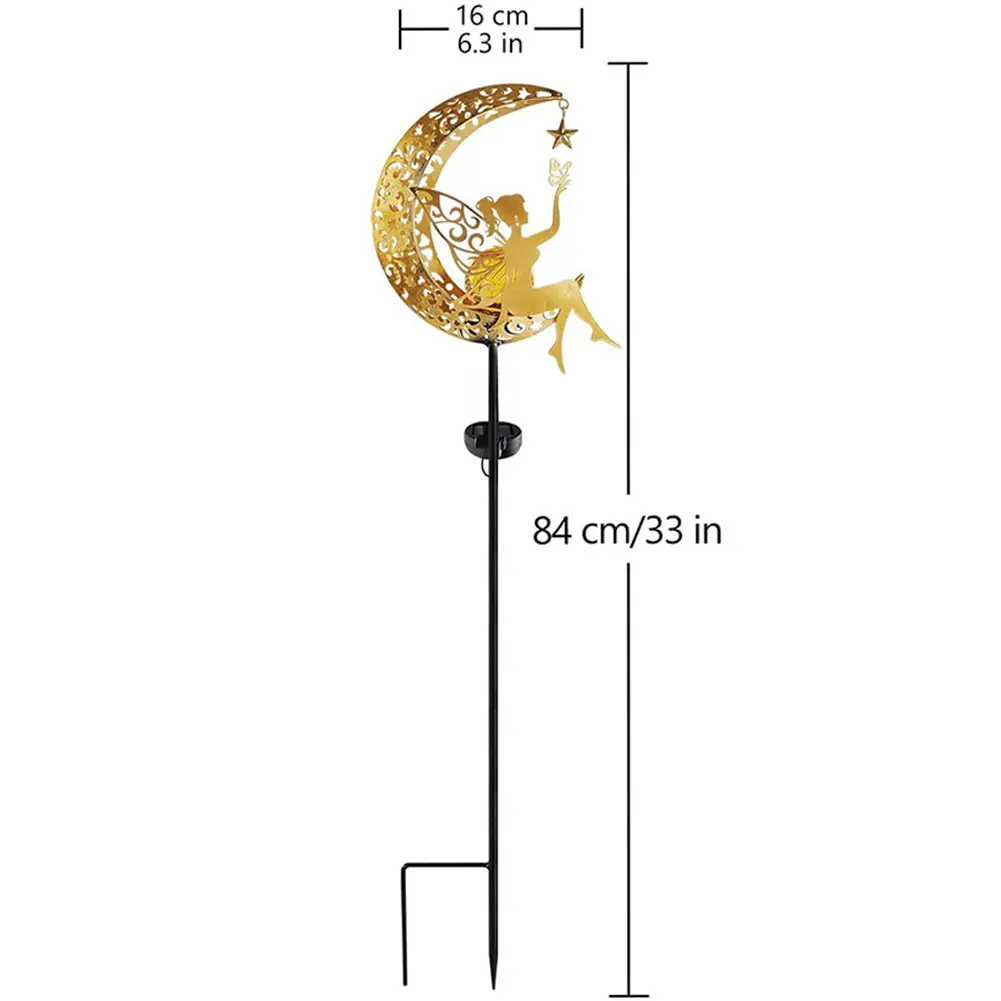 Solar Garden Statues Outdoor Decor IP65 Waterproof Pathway Stake Light LED Moon Fairy Crackle Glass Light Unique Gift for Garden