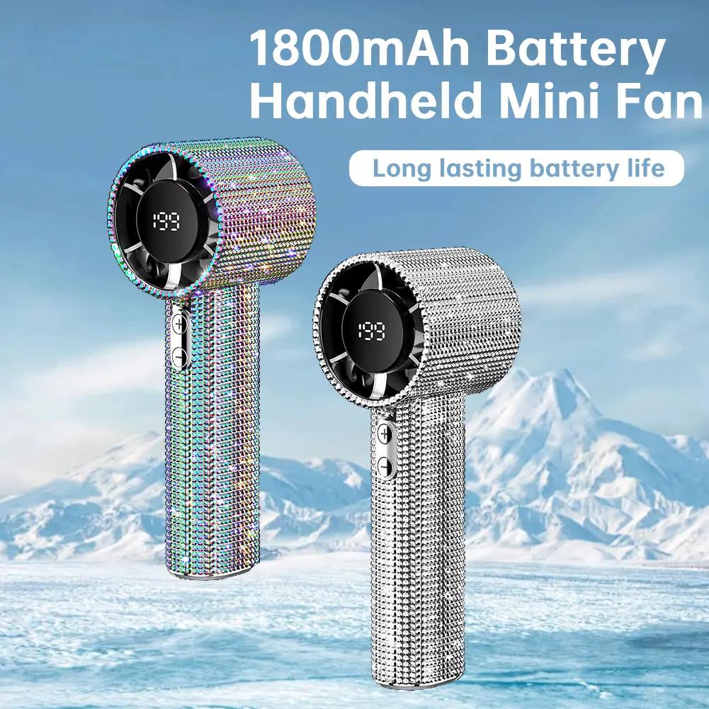 Full Diamond Mini Turbo Fan - Portable Rechargeable Handheld Cooling Fan w/ 1800mAh Battery Strong Wind for Travel/Beach/Outdoor
