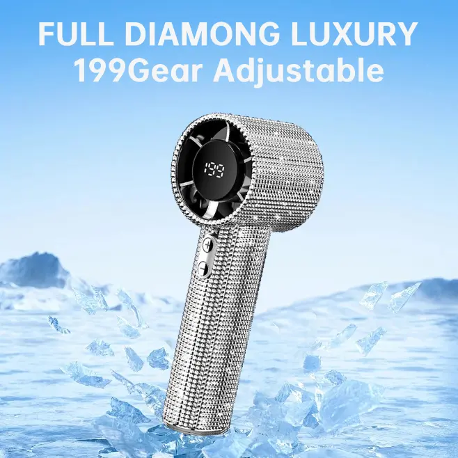 Full Diamond Mini Turbo Fan - Portable Rechargeable Handheld Cooling Fan w/ 1800mAh Battery Strong Wind for Travel/Beach/Outdoor