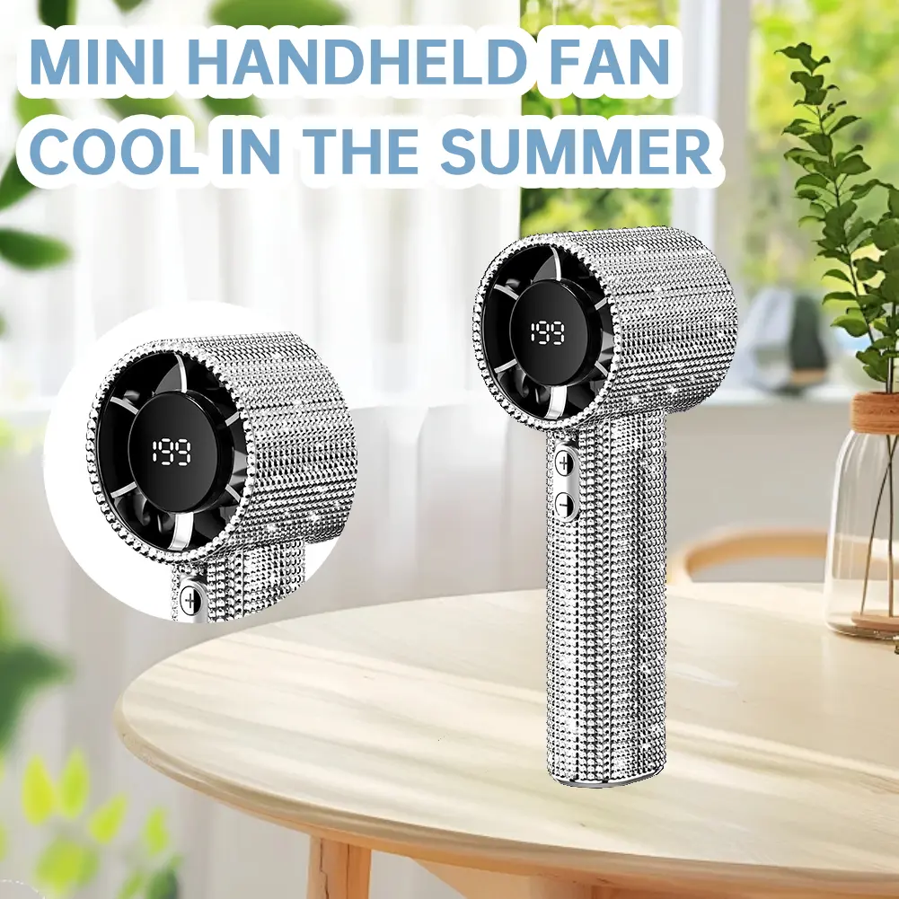 Full Diamond Mini Turbo Fan - Portable Rechargeable Handheld Cooling Fan w/ 1800mAh Battery Strong Wind for Travel/Beach/Outdoor
