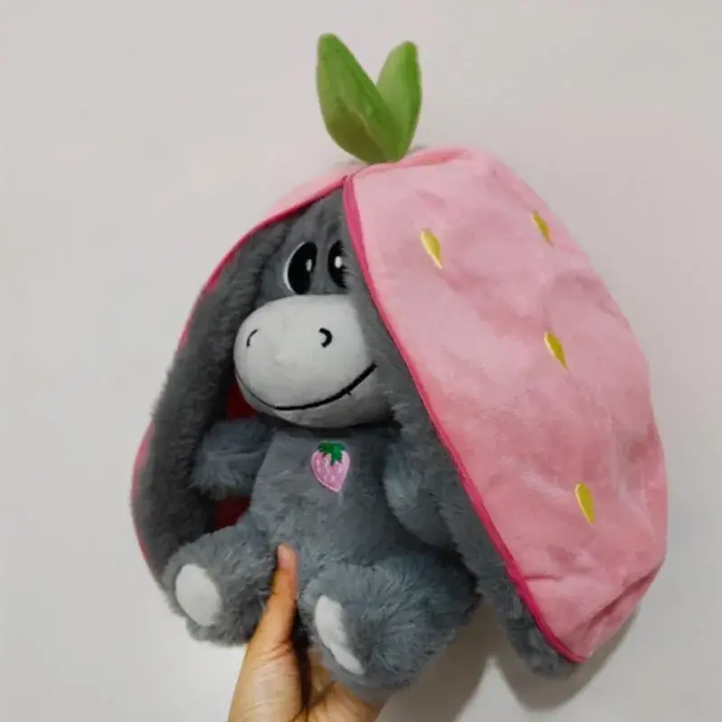 Baby Strawberry Donkey Plush Toy Stuffed Creative Into Fruit Transform Breathing Donkey Sleeping Doll 30cm for Kid Birthday Gift
