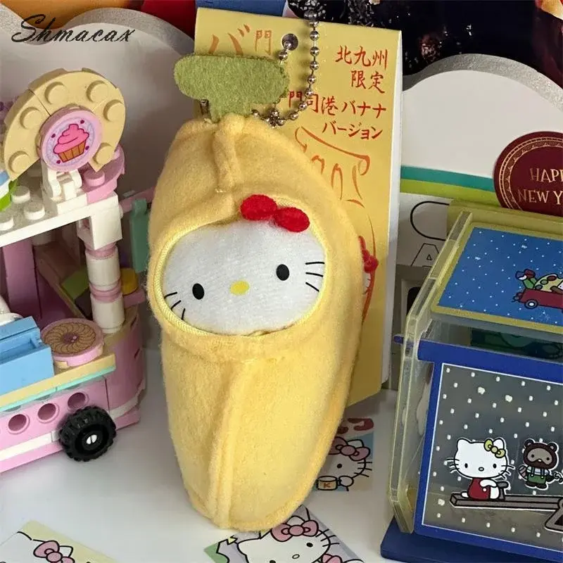 Cute Sanrio Banana Hello Kitty Plush Doll Stuffed Toy Keychain Pendant Backpack Charm Sweet KT Bag Hanging Ornaments Girly Gifts