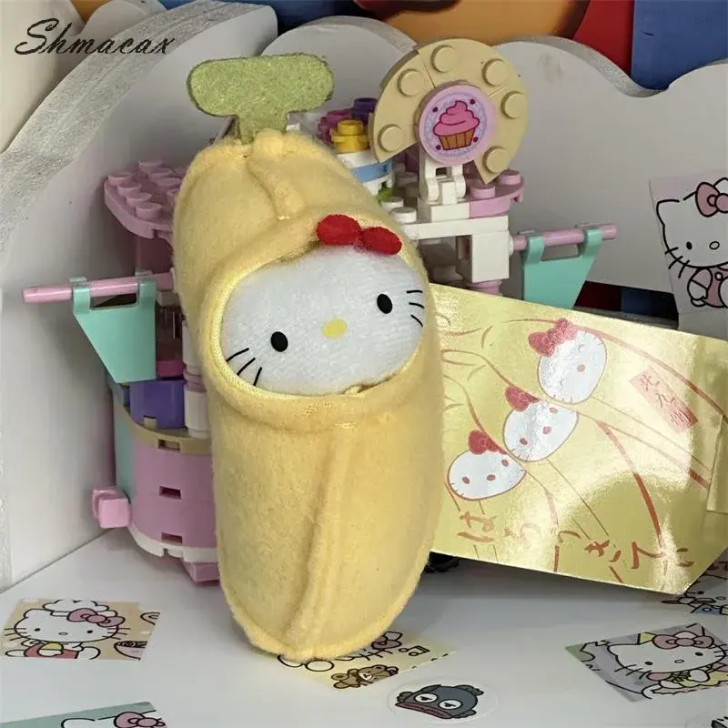 Cute Sanrio Banana Hello Kitty Plush Doll Stuffed Toy Keychain Pendant Backpack Charm Sweet KT Bag Hanging Ornaments Girly Gifts