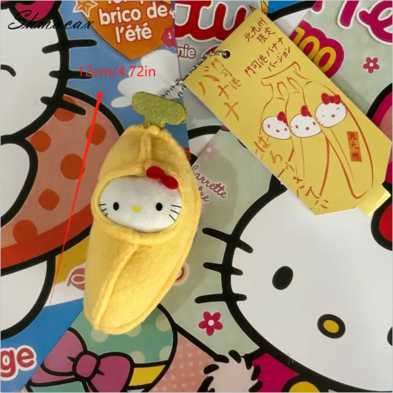 Cute Sanrio Banana Hello Kitty Plush Doll Stuffed Toy Keychain Pendant Backpack Charm Sweet KT Bag Hanging Ornaments Girly Gifts