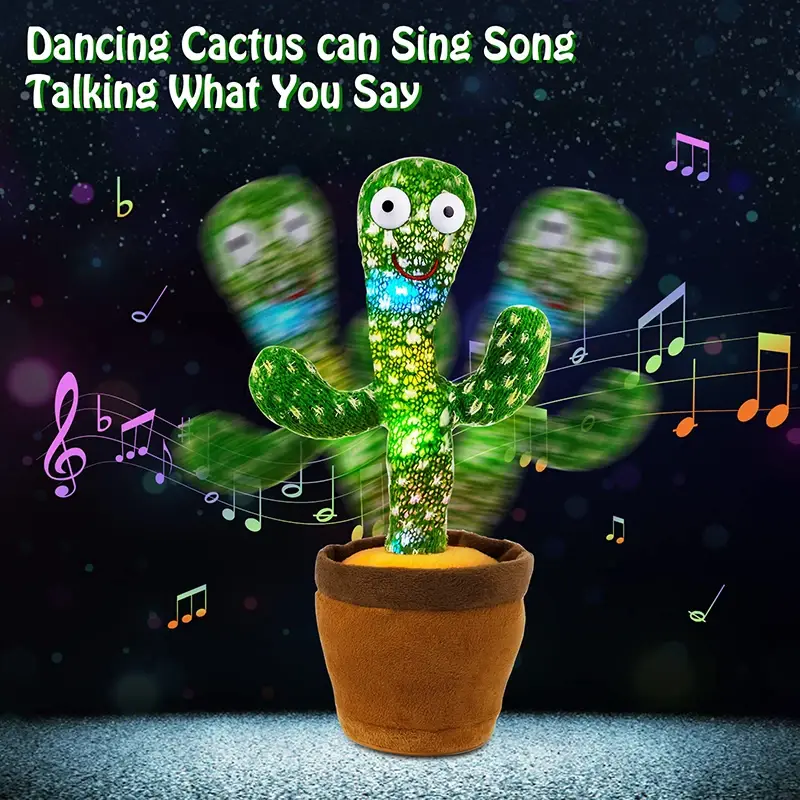 Dancing Cactus Song Speaker Talking Usb Battery Voice Repeat Plush Cactu Dancer Toy Talk Plushie Stuffed Toys For Kids Gift