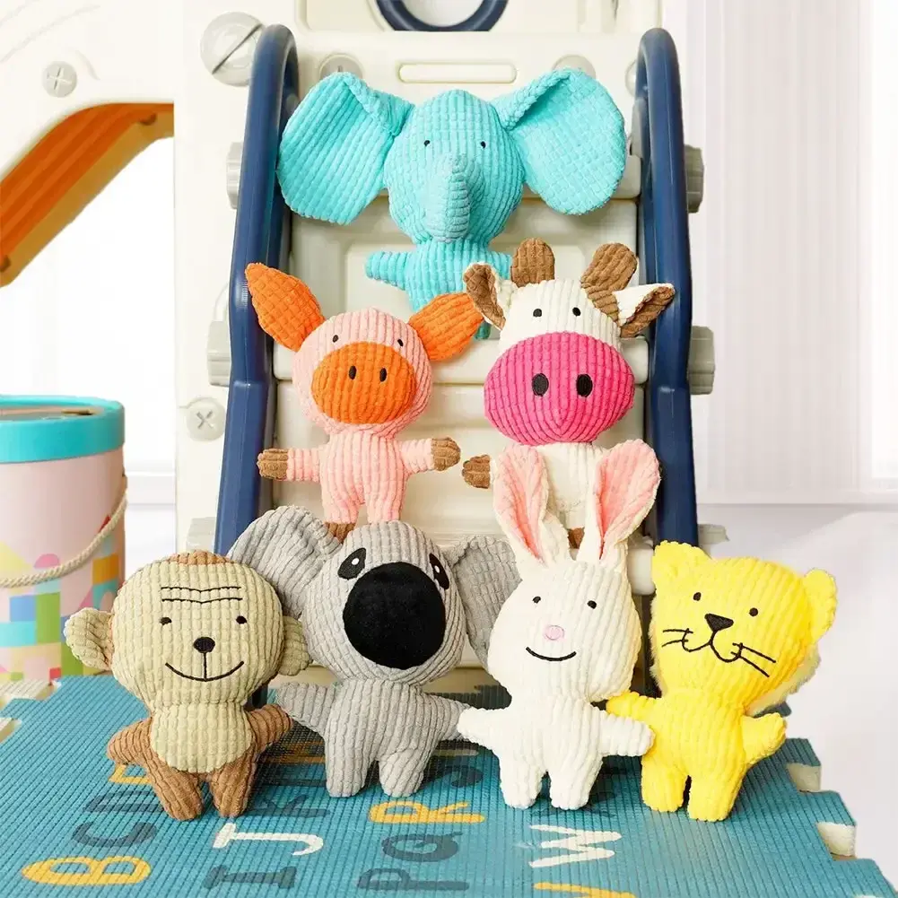 Plush Dog Toys Corduroy for Small Medium Dogs Animal Dog Squeaky Toy Bite Resistant Chew Toy Molar Teeth Cleaning Puppy Toys