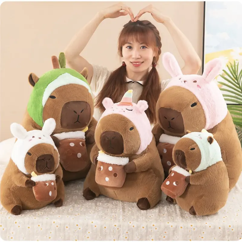 Capybara Plush Toy Simulation Capibara Cosplay Unicorn Dinosaur Dress Boba Bread Fruit Food Decor Birds Bubble Stuffed Animals