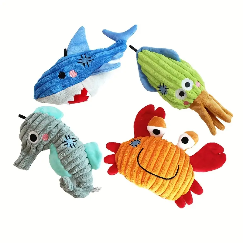 Plush Dog Toy Crab shark seahorse Bite Resistant Squeaky Toys Corduroy Dog Toys for  Dogs Puppy Pets Training Accessories