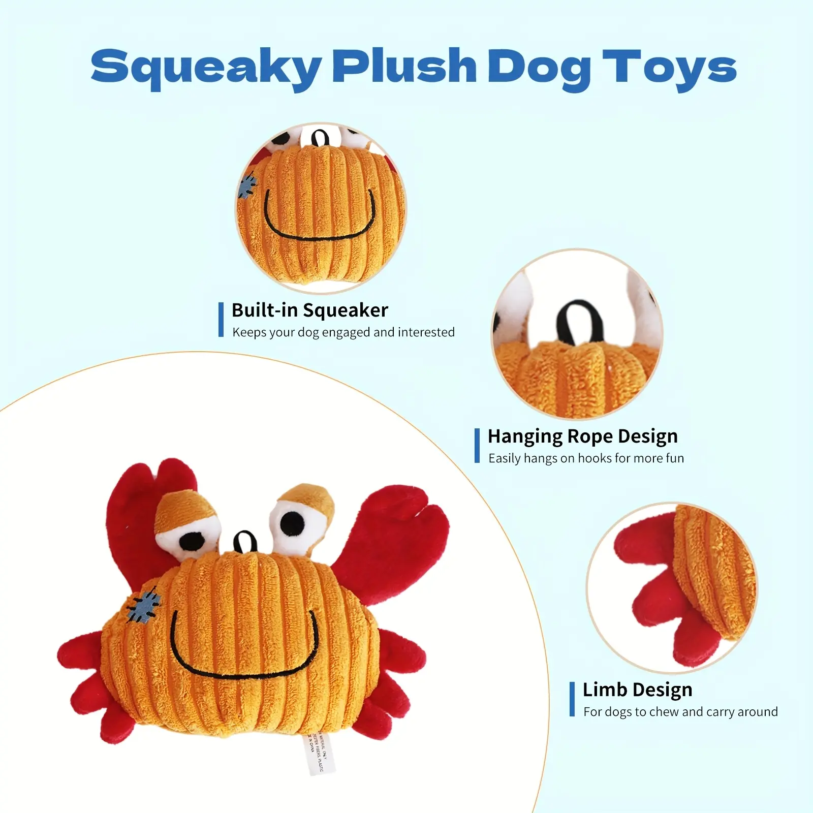 Plush Dog Toy Crab shark seahorse Bite Resistant Squeaky Toys Corduroy Dog Toys for  Dogs Puppy Pets Training Accessories