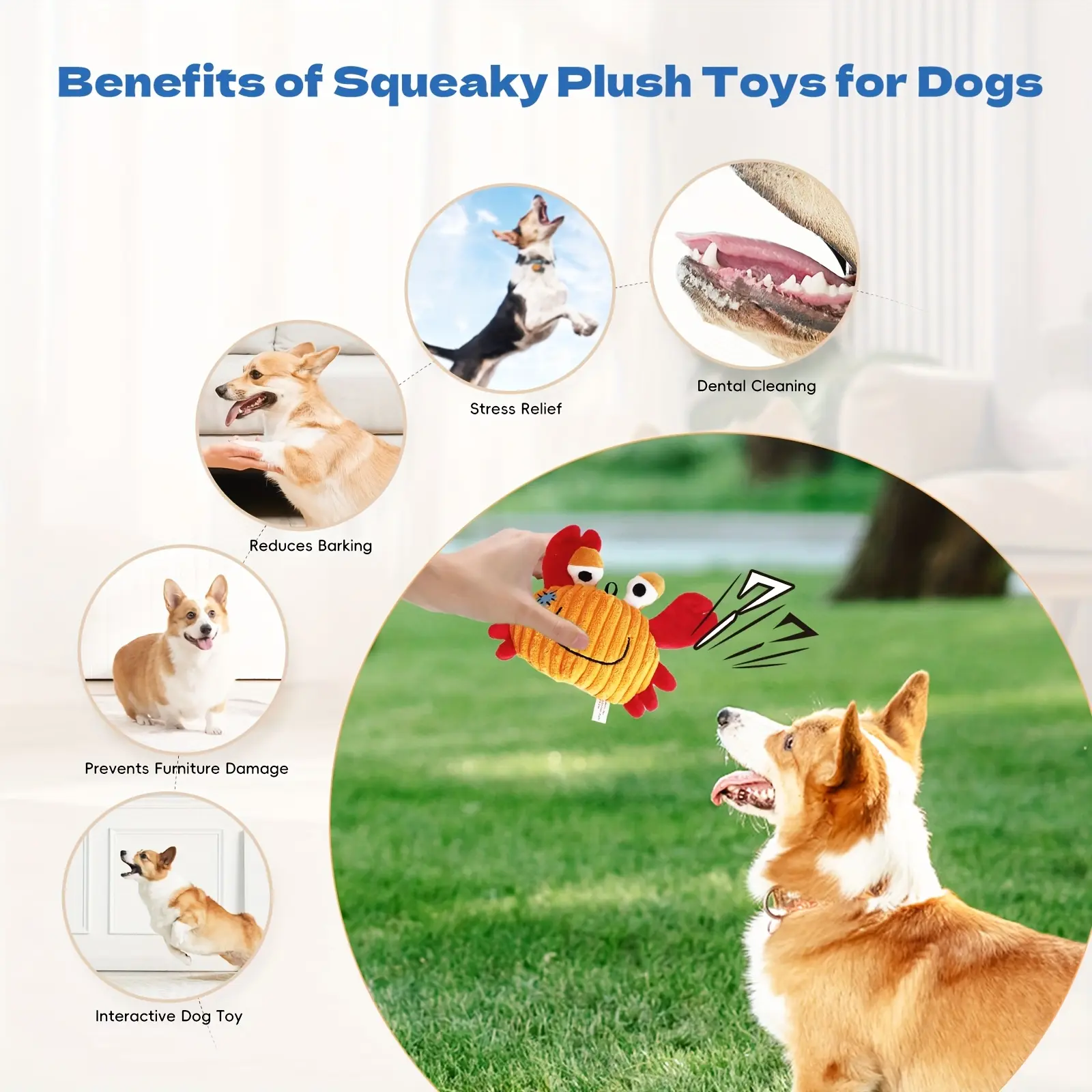 Plush Dog Toy Crab shark seahorse Bite Resistant Squeaky Toys Corduroy Dog Toys for  Dogs Puppy Pets Training Accessories