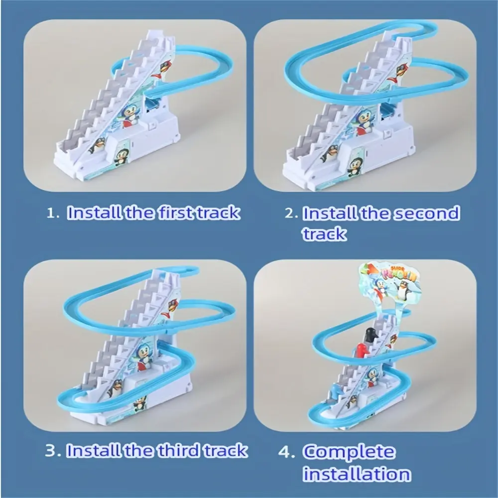 Penguin Race Set Penguin Slide Playset LED Flashing Lights Racing Track Game Set Penguin Stair Climbing Toys Kids Holiday Gift