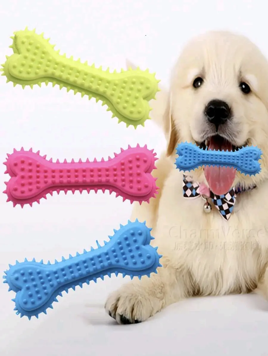 1/3pcs Pet Bone Shaped Dog Chew Toys Teeth Cleaning Chew Toys, Dog Rubber Toothbrush Stick Chew Toys For Training
