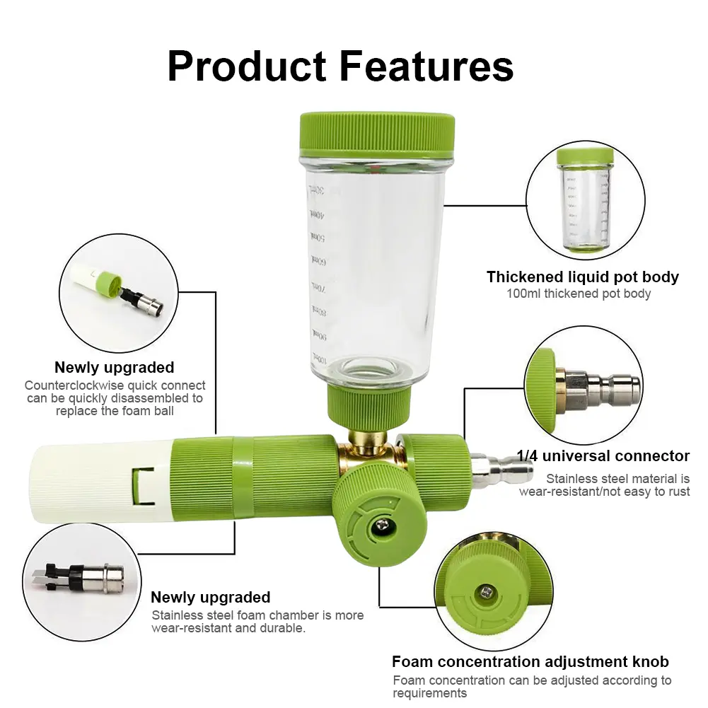 100ml Water Foam Pot with 1/4 Inch Quick Connector Soap Foam Spray Bottle Adjustable Car Wash Foam Sprayer for Car Wash