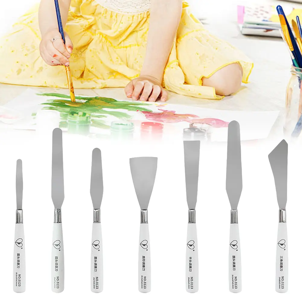 7Pcs Oil Painting Knife Stainless Steel Paint Palette Knife Artist Spatula Oil Paint Metal Knives Color Mixing Scraper Art Tools