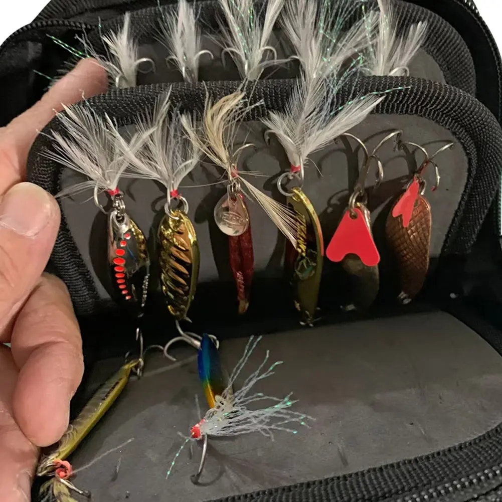 Fly Fishing Lure Spinner Spoon Bait Storage Bag Portable Squid Jig Bag Fishing Lure Storage Case for Wire Gear Storage Hair Rigs