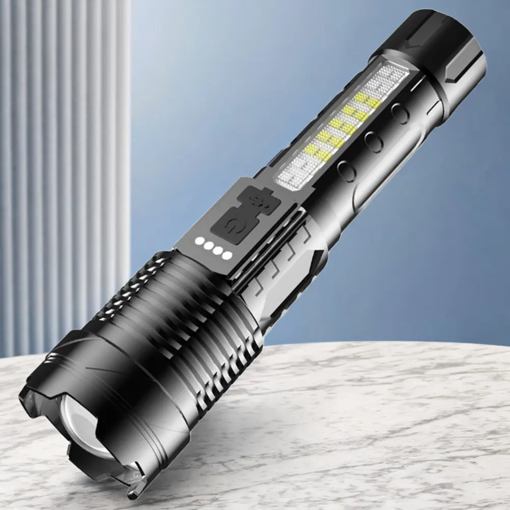 High Strong Power LED Flashlights Emergency Spotlight USB Rechargeable 1200mAh Telescopic Zoom Camping Torch 800LM