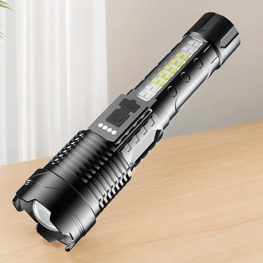 High Strong Power LED Flashlights Emergency Spotlight USB Rechargeable 1200mAh Telescopic Zoom Camping Torch 800LM