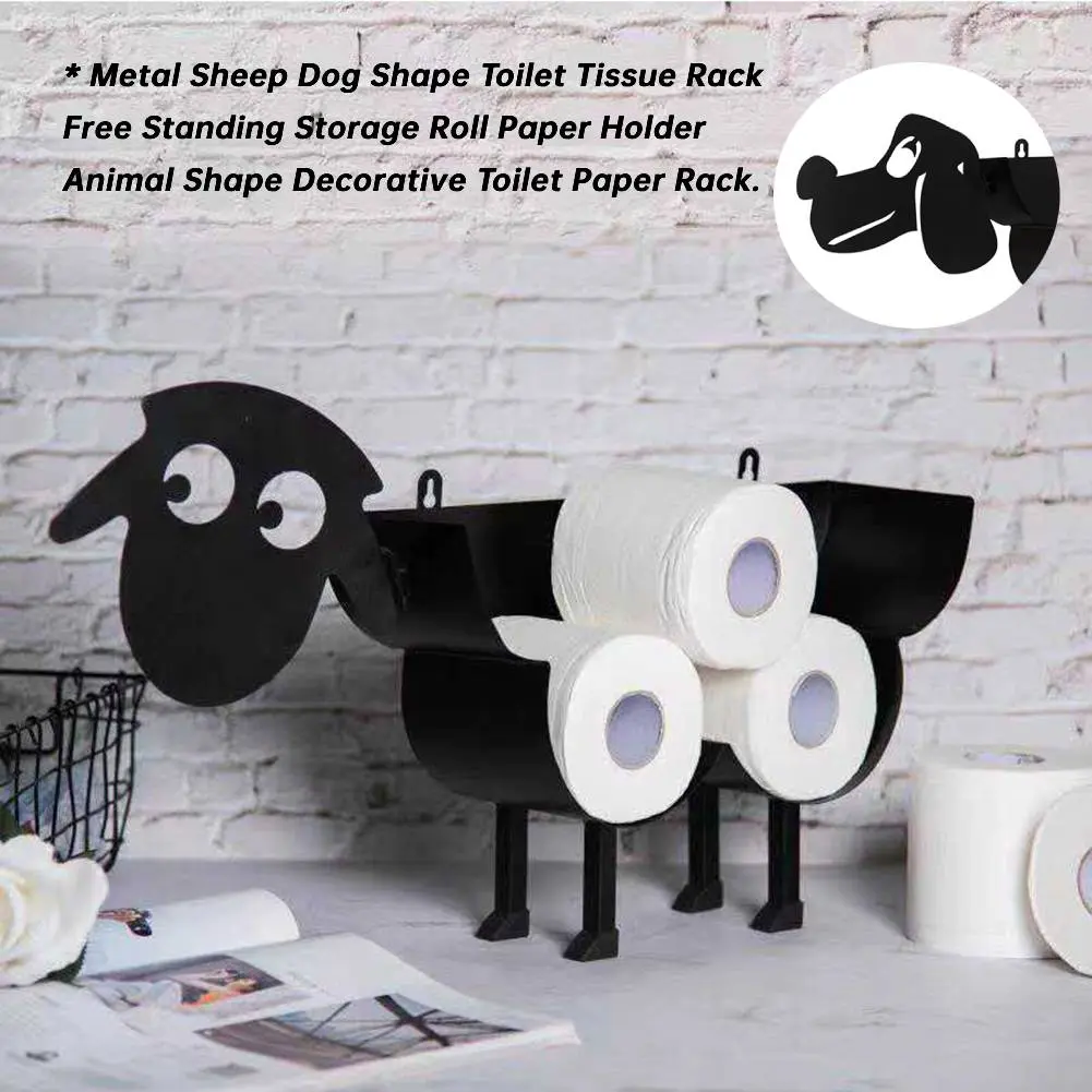 New Iron Dog Sheep Shaped Roll Paper Holder Cute Animal Free Standing Toilet Paper Tissue Racks Home Kitchen Bathroom Decoration
