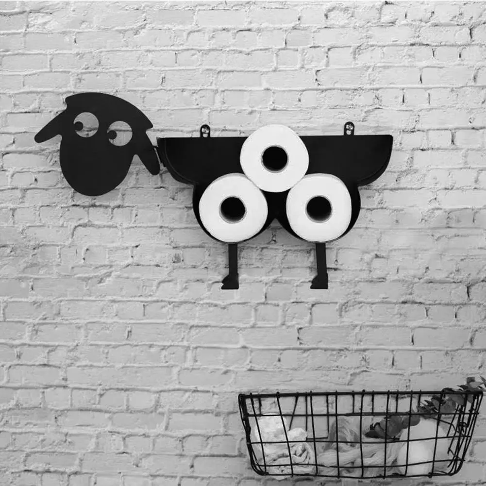 New Iron Dog Sheep Shaped Roll Paper Holder Cute Animal Free Standing Toilet Paper Tissue Racks Home Kitchen Bathroom Decoration