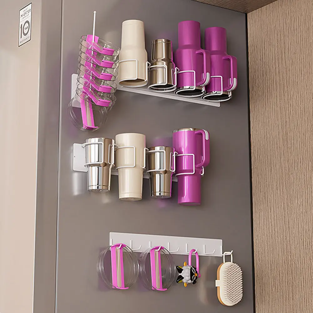 Magnetic Cup Storage Organizer Holder for Stanley Cup Tumbler Lid Hook Magnetic Rack Magnetic Water Bottle Organizer for Fridge