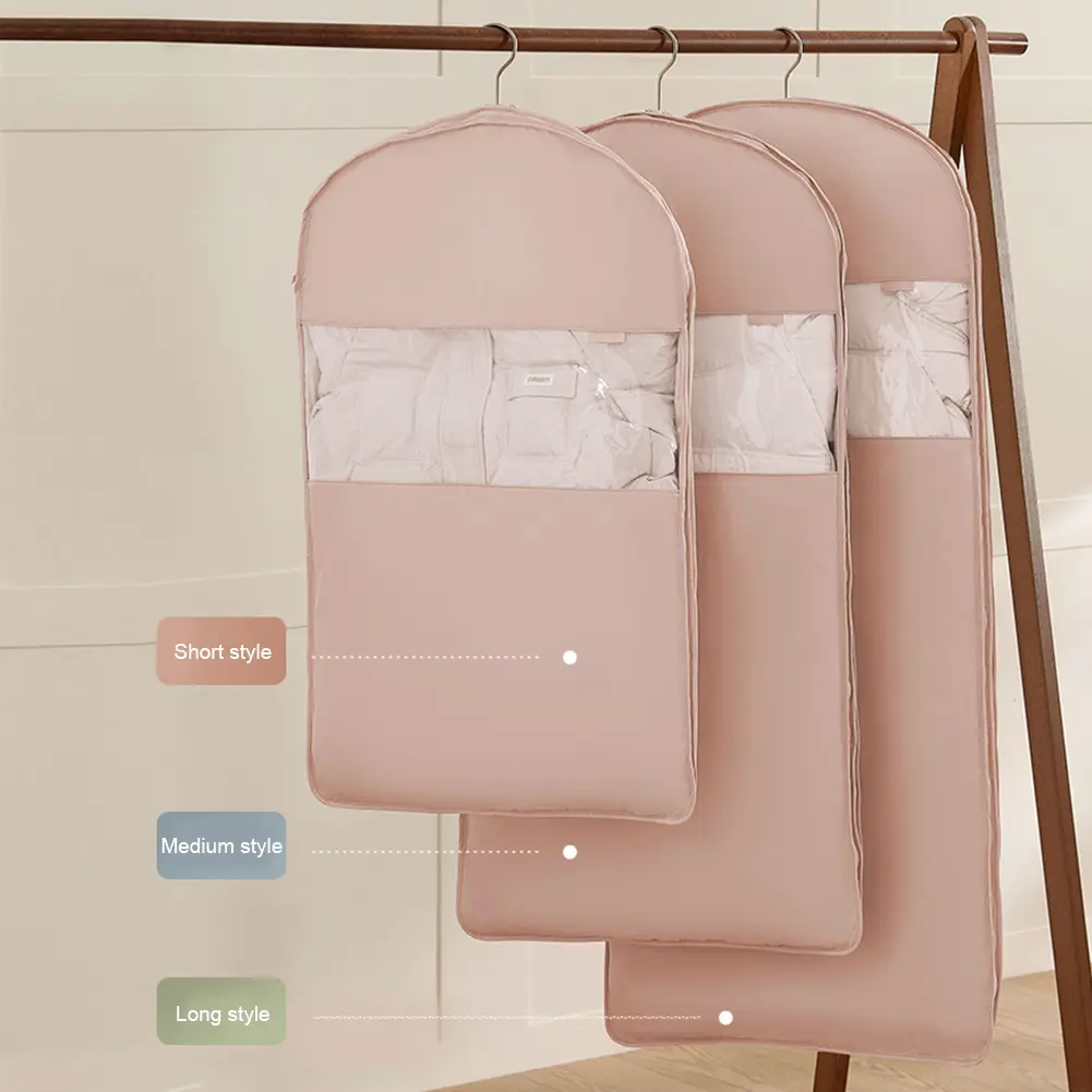 Space Saving Hanging Garment Bag with Self Compression Zipper Space Saver Closet Organizer Coat Storage Bag for Down Coat Jacket
