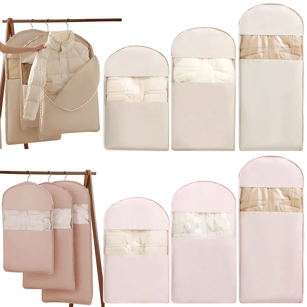 Space Saving Hanging Garment Bag with Self Compression Zipper Space Saver Closet Organizer Coat Storage Bag for Down Coat Jacket